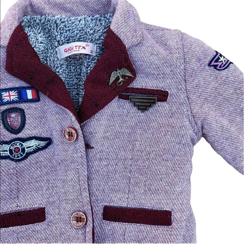 GIGI TEX Kids Wear Lined Coat W/ Patch & Pin Embellishments Size 2